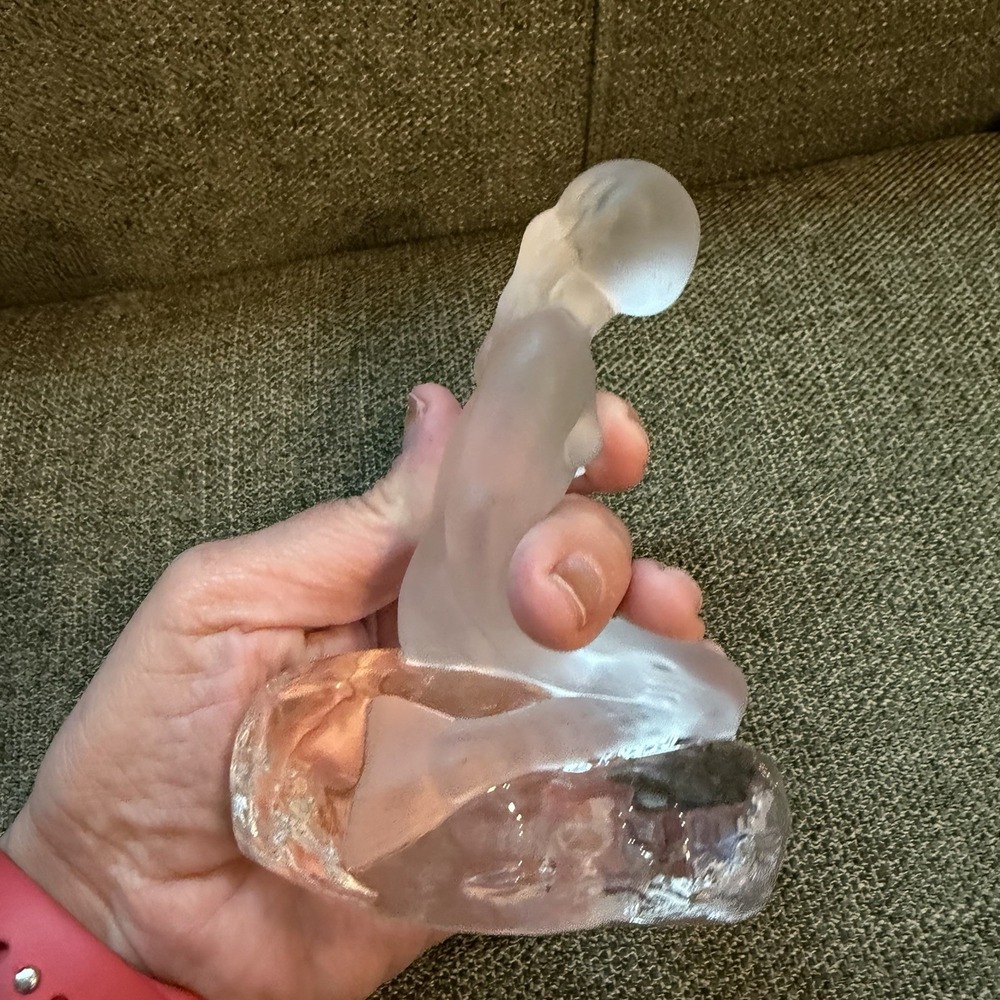 Frosted Art Glass Mermaid Figurine Seated on Clear Wave Base Sculpture 5.5"